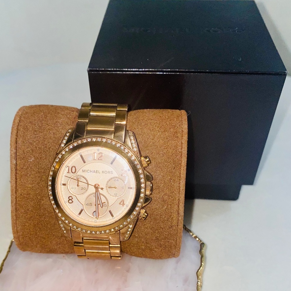 Iconic MK Woman's Ritz Gold Stainless Steel with Crystal Topping Watch